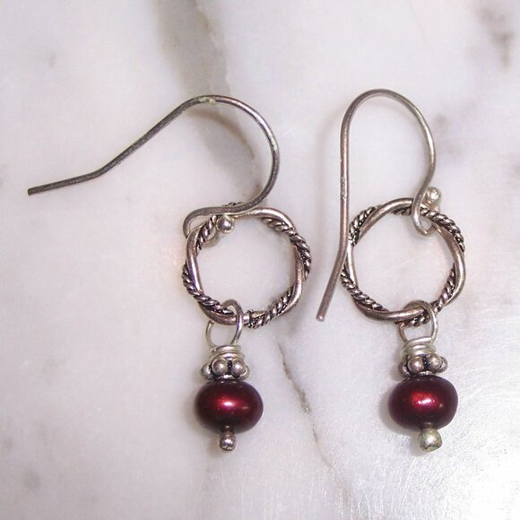 Red Pearl Dangle Earrings - Picture 2 of 2